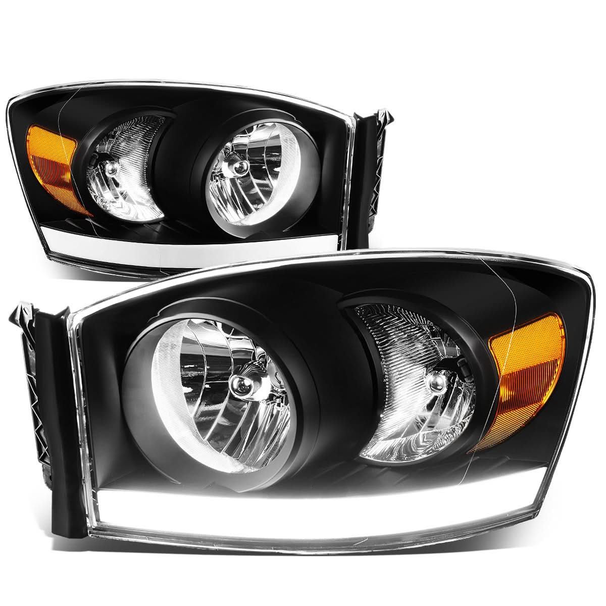 06-09 Dodge Ram LED DRL Black Housing Headlights H13 Bulb