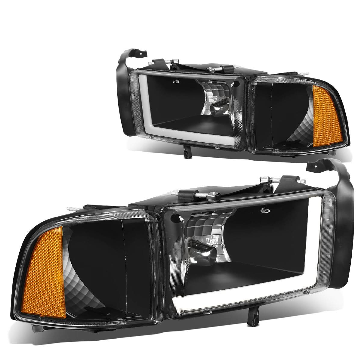 94-02 Dodge Ram LED DRL Headlights - Black Housing Amber Corner