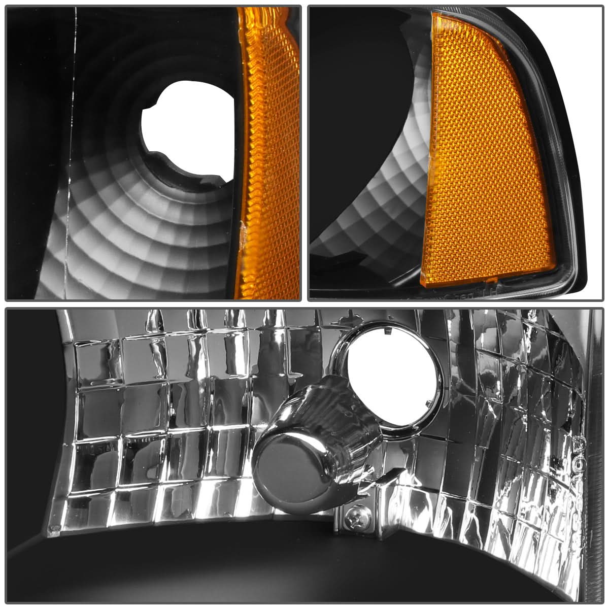 94-02 Dodge Ram LED DRL Headlights - Black Housing Amber Corner