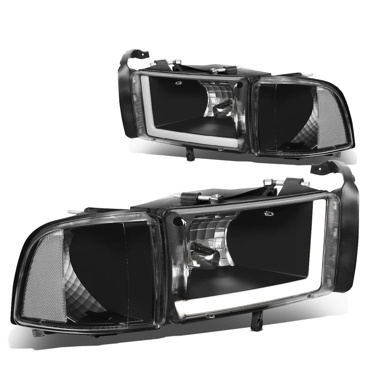 94-02 Dodge Ram LED DRL Headlights - Black Housing Clear Corner