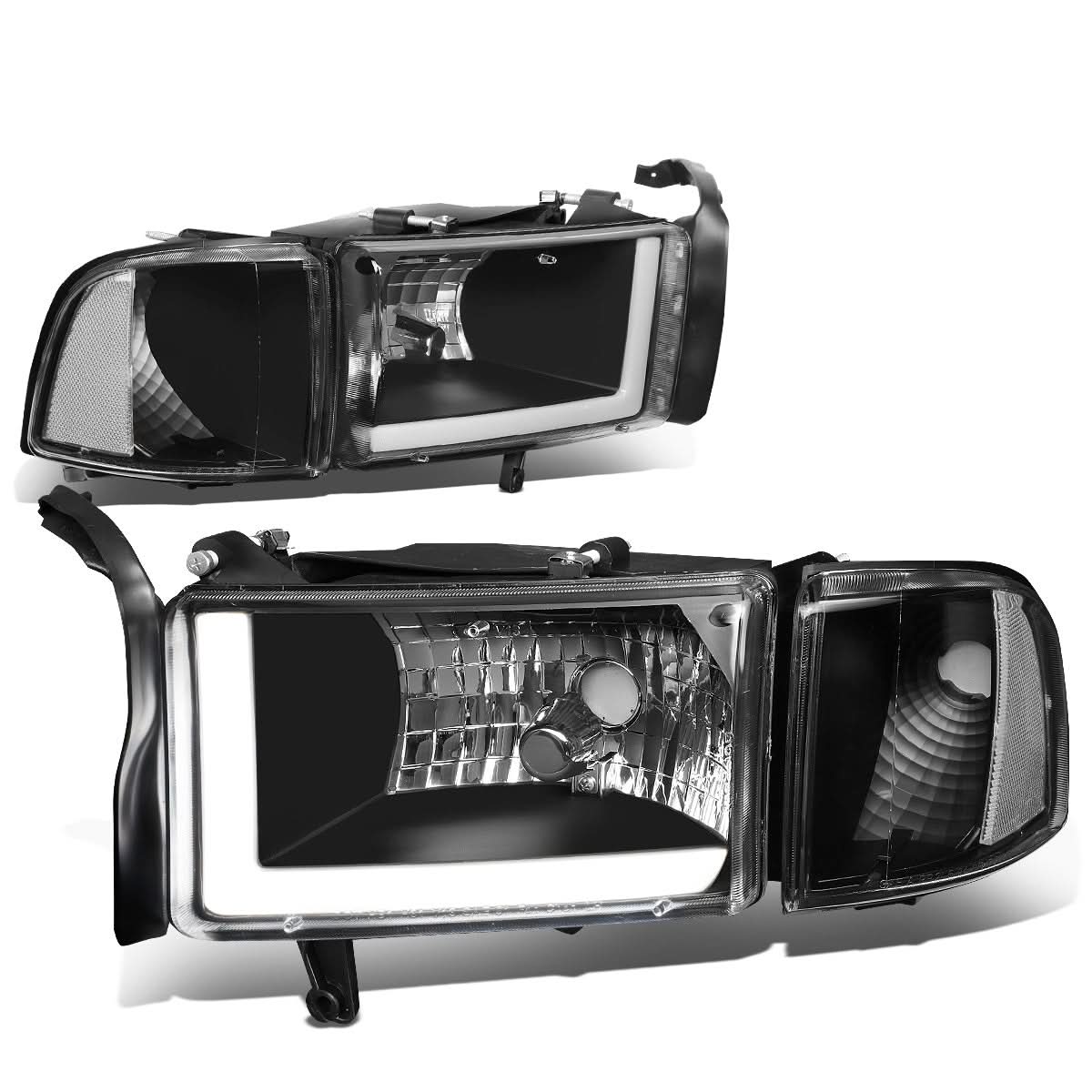 94-02 Dodge Ram LED DRL Headlights - Black Housing Clear Corner