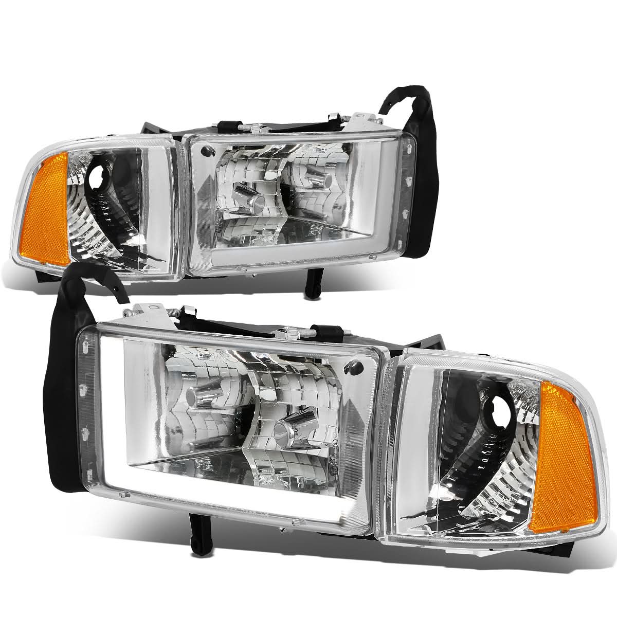 94-02 Dodge Ram LED DRL Headlights Chrome Housing Amber Corner