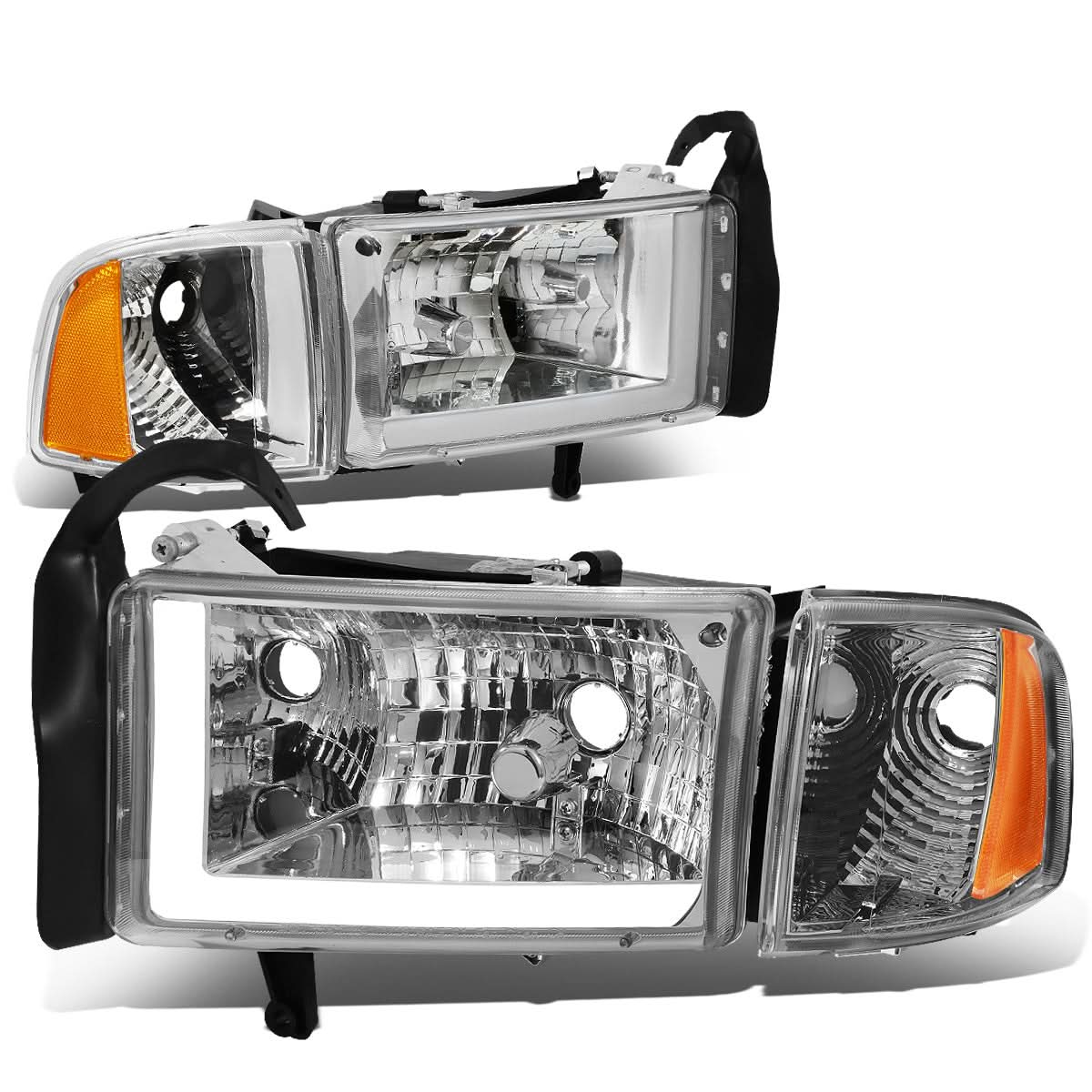94-02 Dodge Ram LED DRL Headlights Chrome Housing Amber Corner