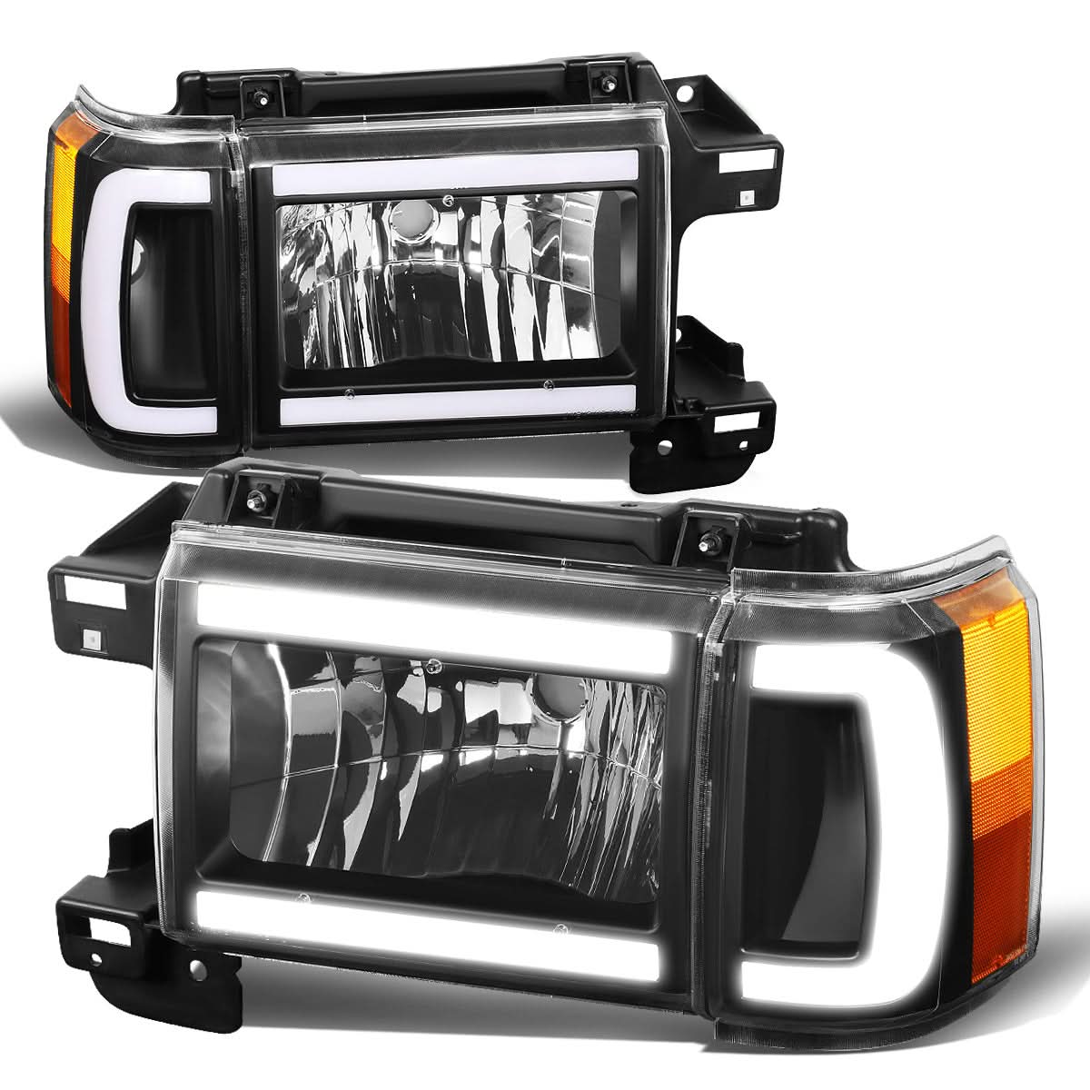 87-91 Ford Bronco F-150 F-250 F-350 LED DRL Headlights Black Housing