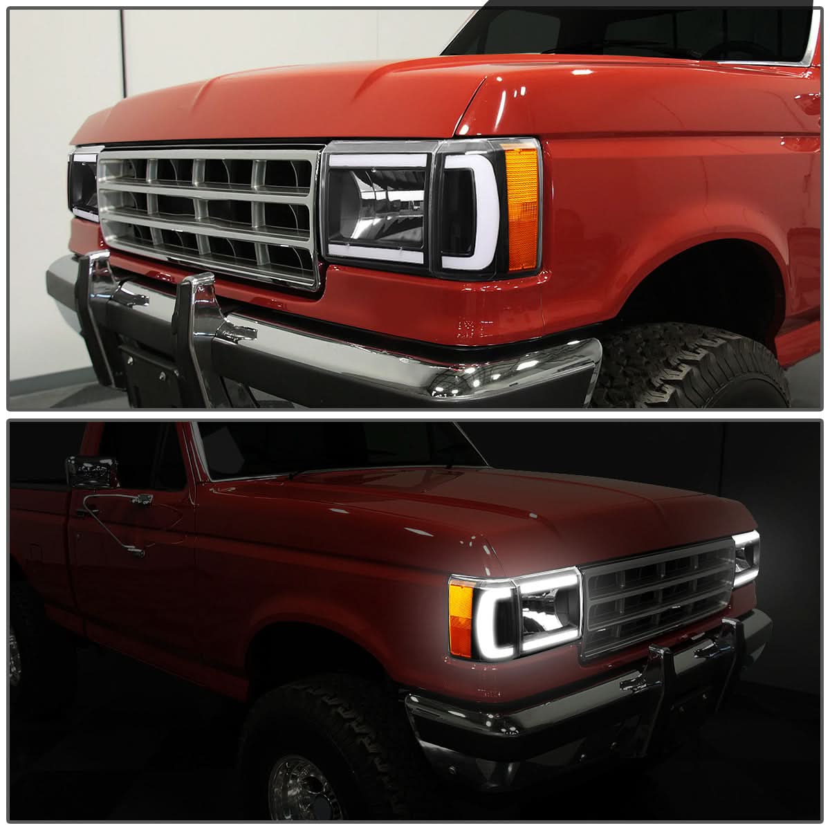 87-91 Ford Bronco F-150 F-250 F-350 LED DRL Headlights Black Housing