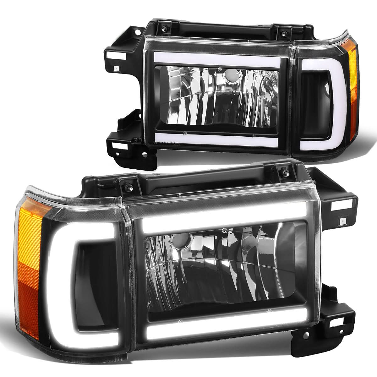 87-91 Ford Bronco F-150 F-250 F-350 LED DRL Headlights Black Housing