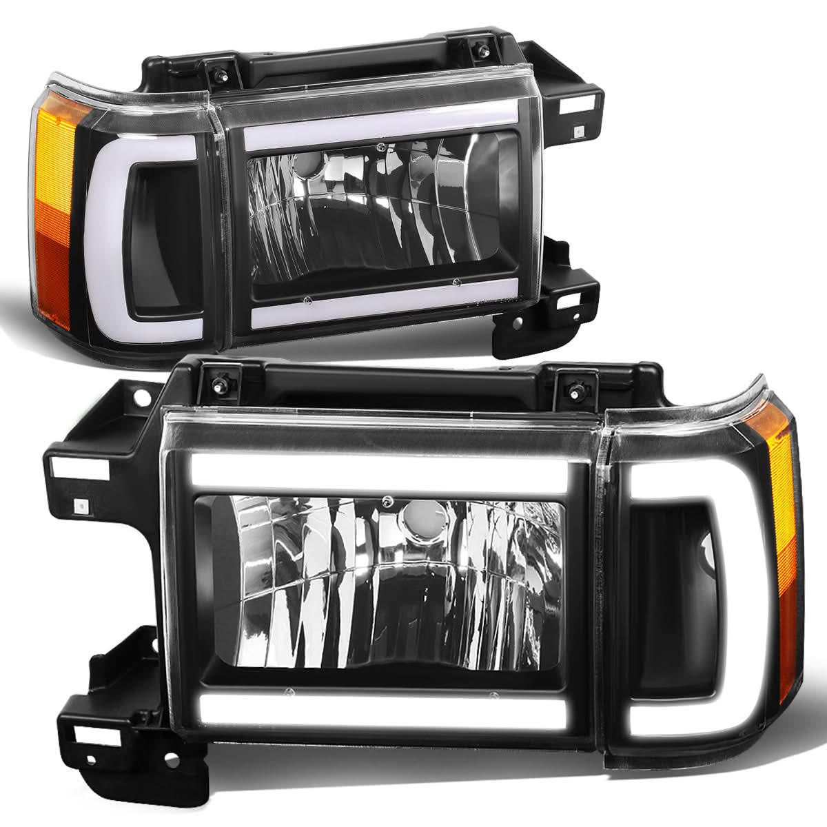 87-91 Ford Bronco F-150 F-250 F-350 LED DRL Headlights Black Housing