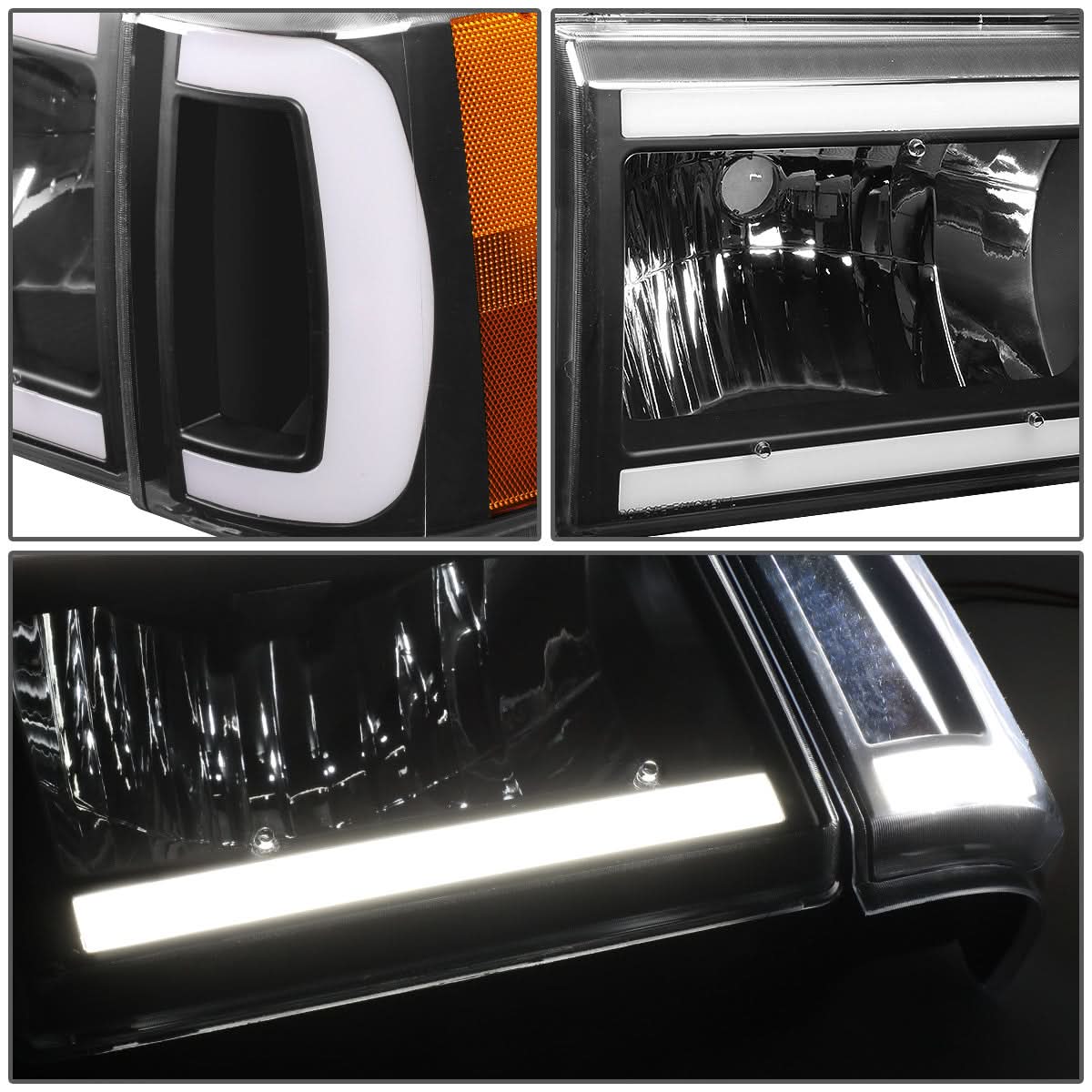 87-91 Ford Bronco F-150 F-250 F-350 LED DRL Headlights Black Housing