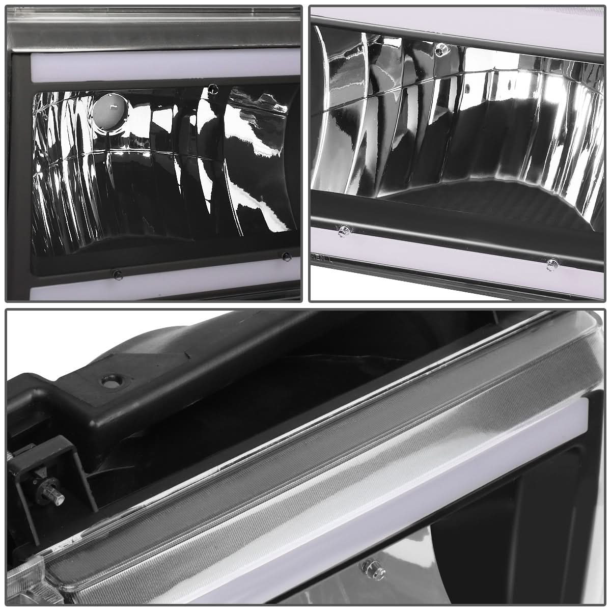 87-91 Ford Bronco F-150 F-250 F-350 LED DRL Headlights Black Housing