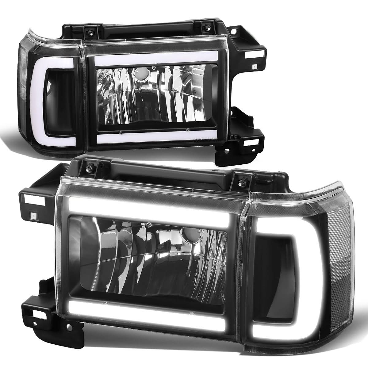 87-91 Ford Bronco F-150 F-250 F-350 LED DRL Headlights Black Housing