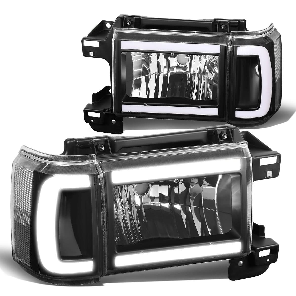 87-91 Ford Bronco F-150 F-250 F-350 LED DRL Headlights Black Housing