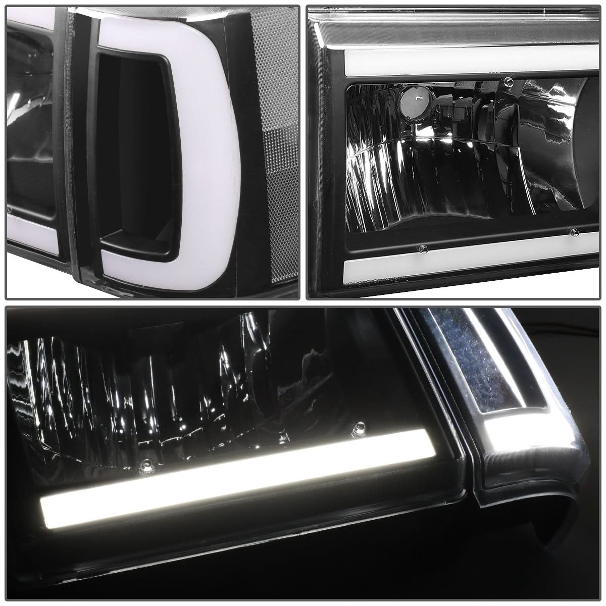 87-91 Ford Bronco F-150 F-250 F-350 LED DRL Headlights Black Housing