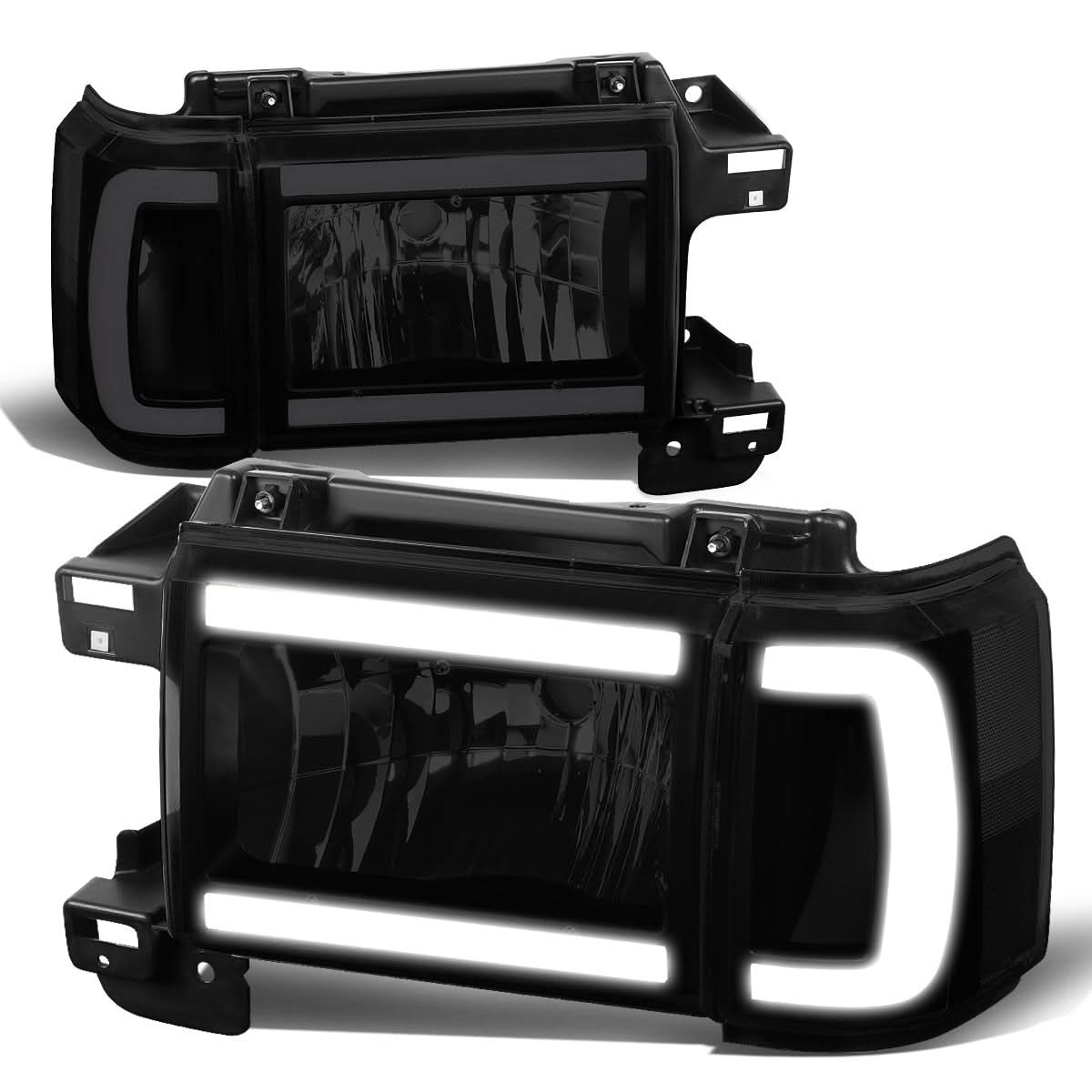 87-91 Ford Bronco F-150 F-250 F-350 LED DRL Headlights Black Smoke