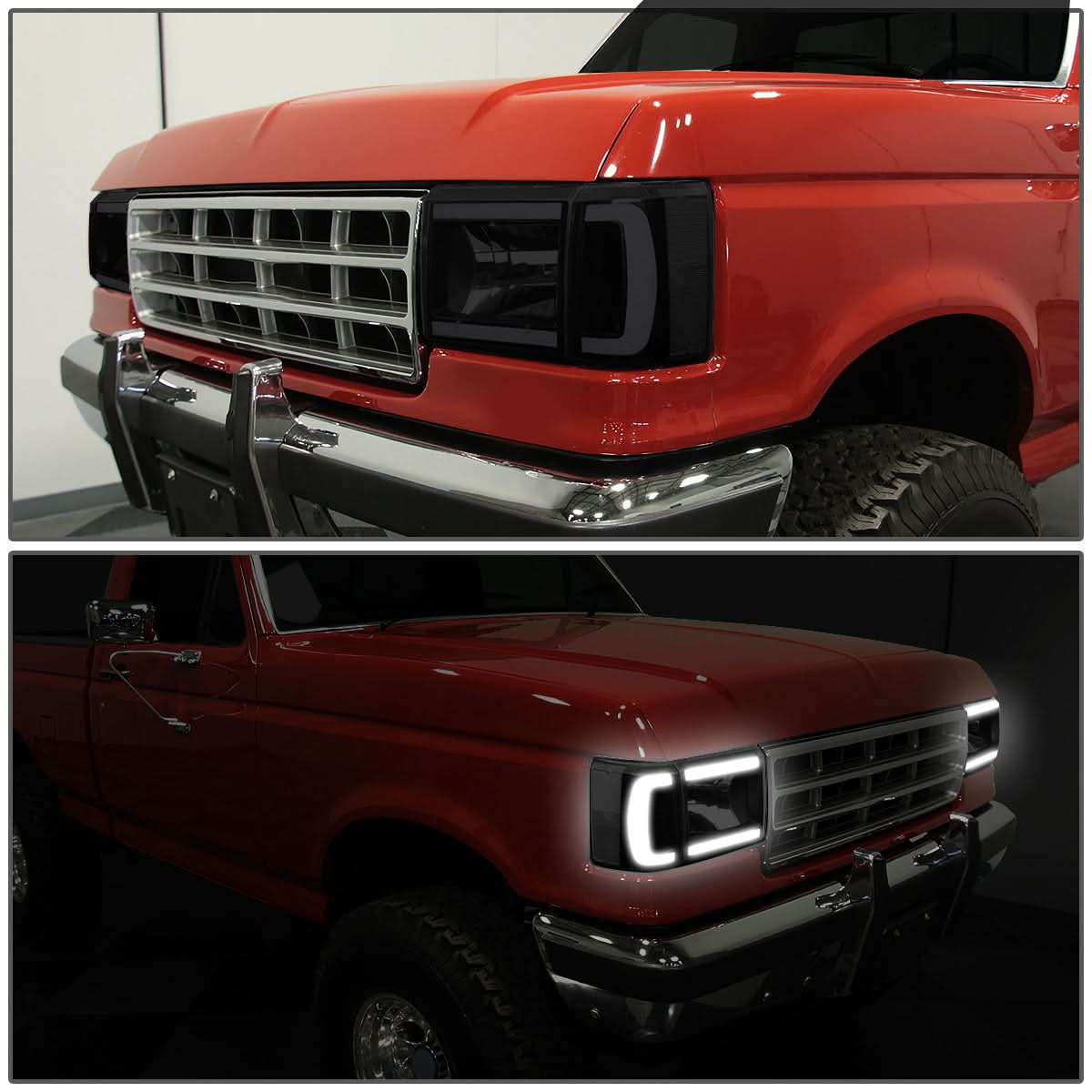 87-91 Ford Bronco F-150 F-250 F-350 LED DRL Headlights Black Smoke