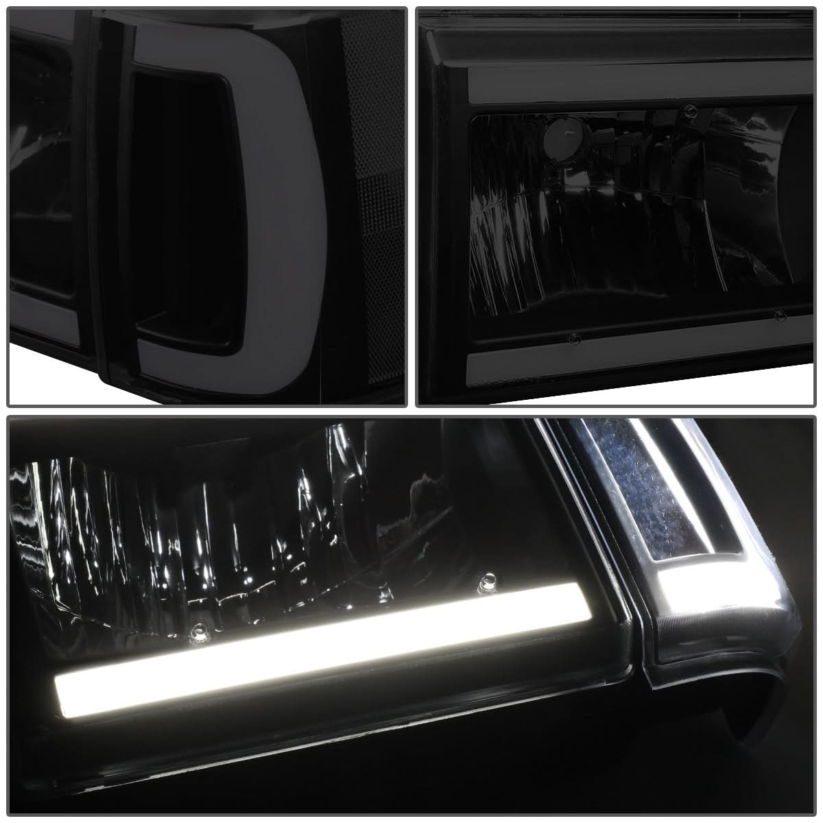 87-91 Ford Bronco F-150 F-250 F-350 LED DRL Headlights Black Smoke