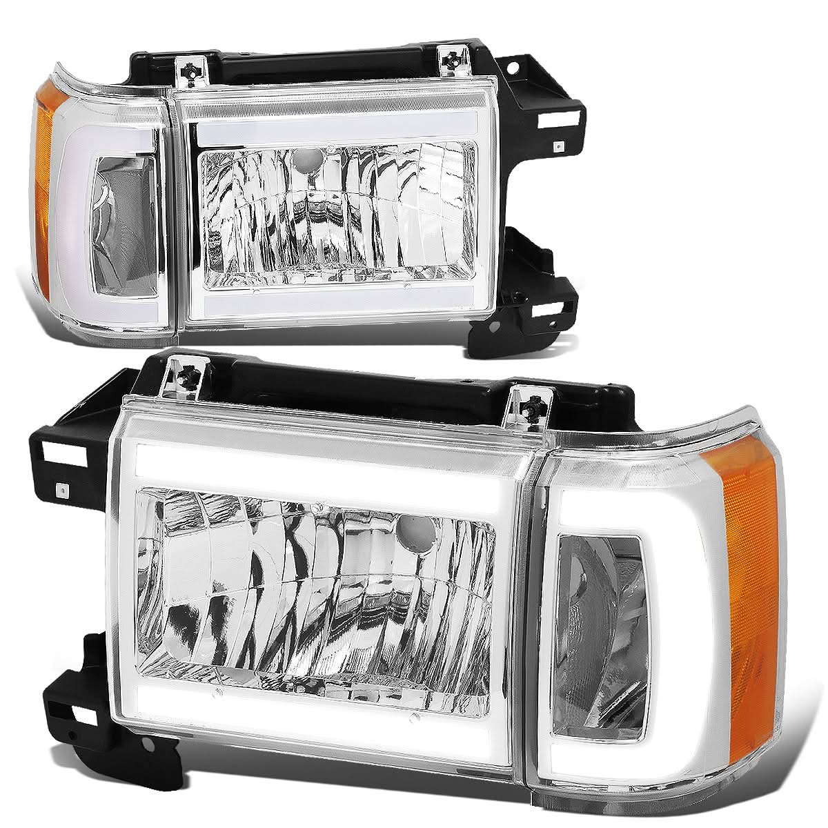 87-91 Ford Bronco F-150 F-250 F-350 LED DRL Chrome Headlights