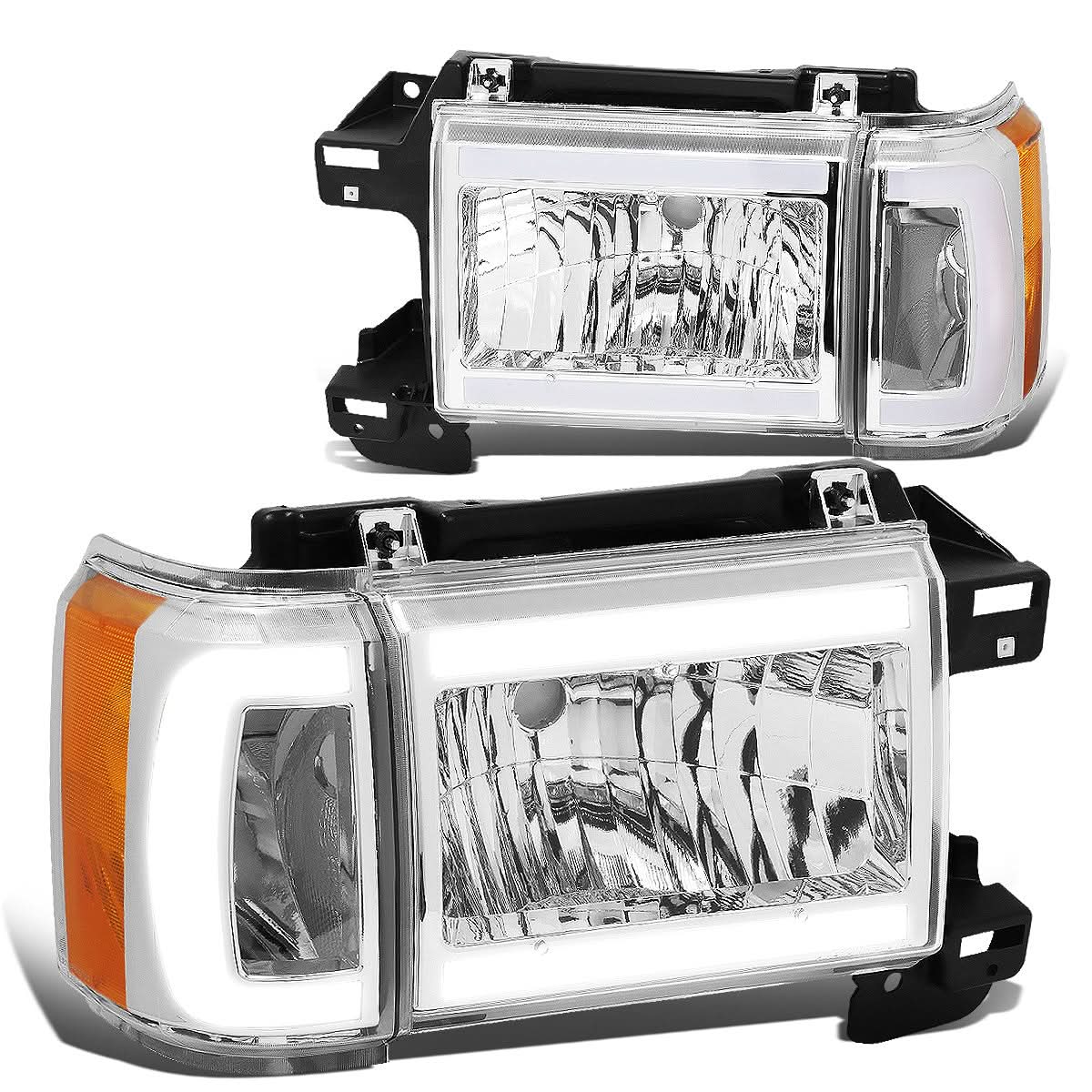 87-91 Ford Bronco F-150 F-250 F-350 LED DRL Chrome Headlights