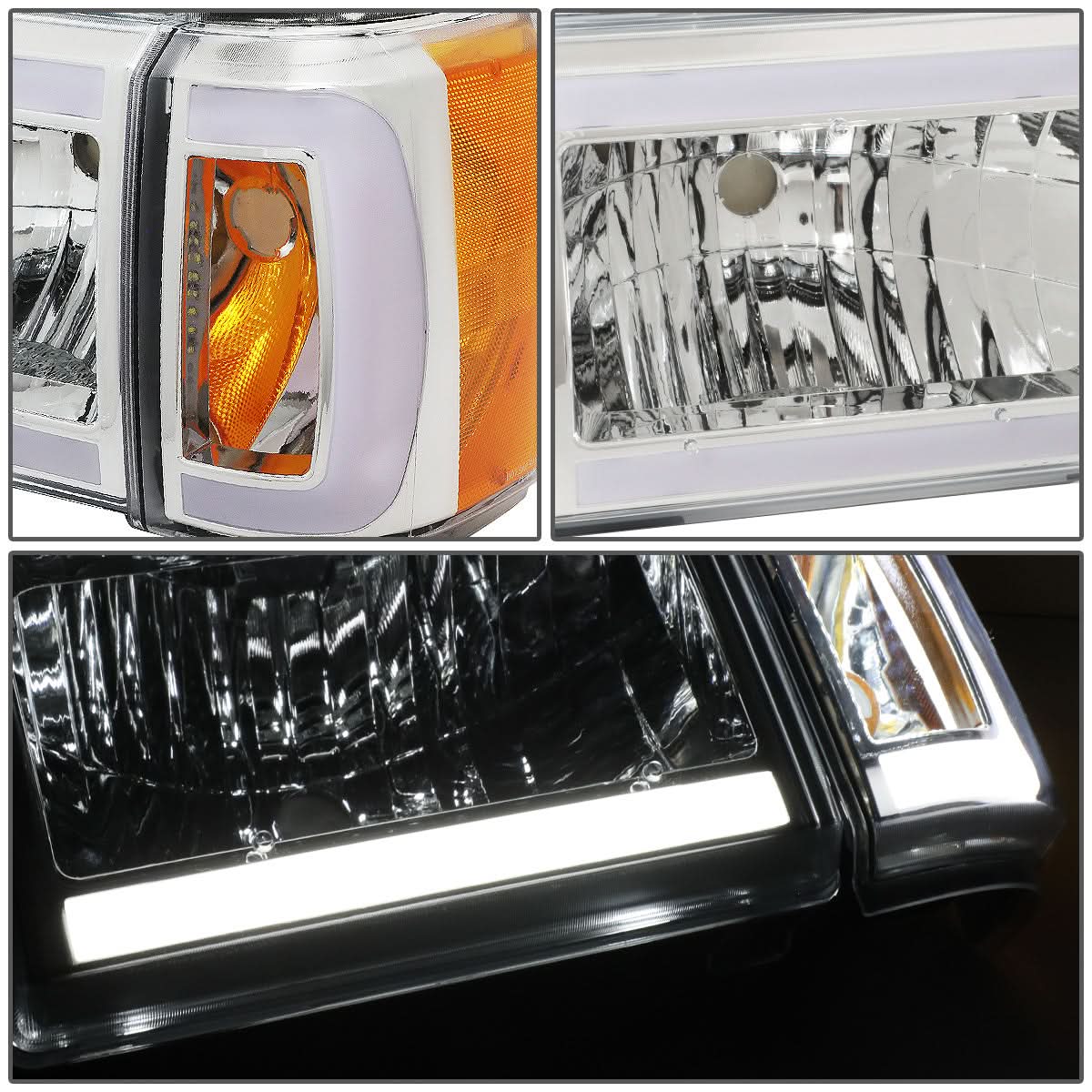 87-91 Ford Bronco F-150 F-250 F-350 LED DRL Chrome Headlights