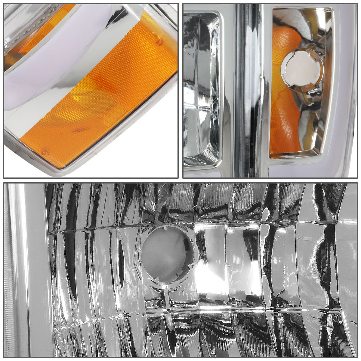 87-91 Ford Bronco F-150 F-250 F-350 LED DRL Chrome Headlights