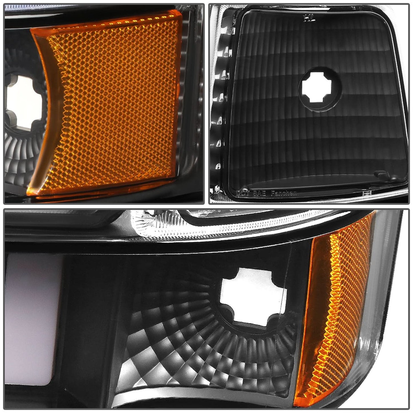 92-96 Ford F-150 F-250 F-350 Bronco Dual LED DRL Headlights Black