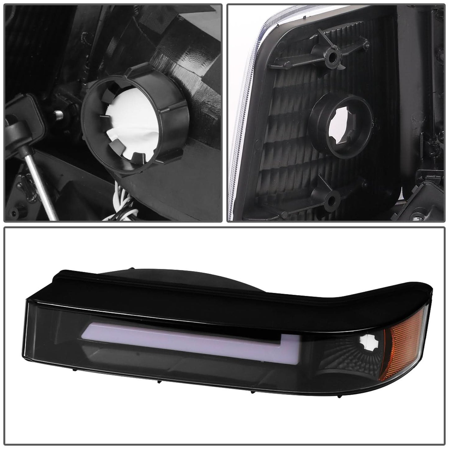 92-96 Ford F-150 F-250 F-350 Bronco Dual LED DRL Headlights Black