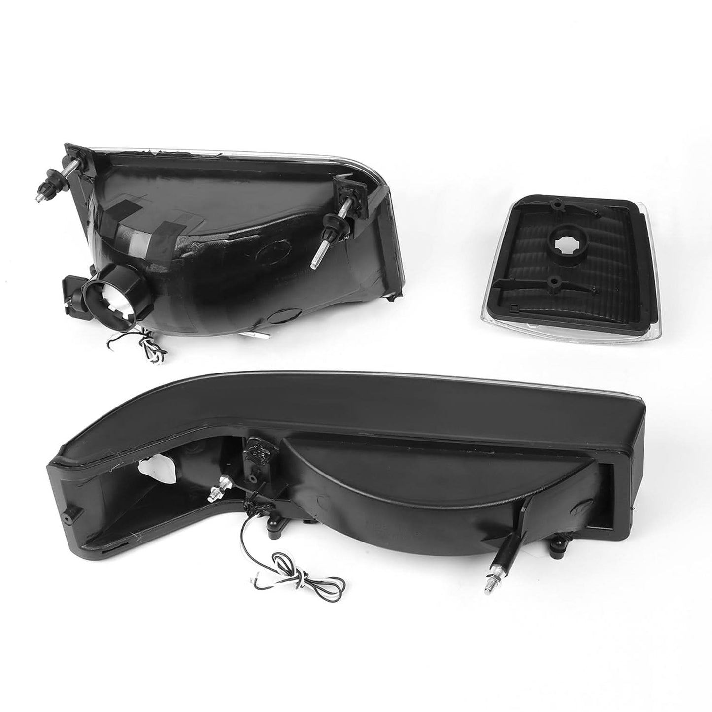 92-96 Ford F-150 F-250 F-350 Bronco Dual LED DRL Headlights Black