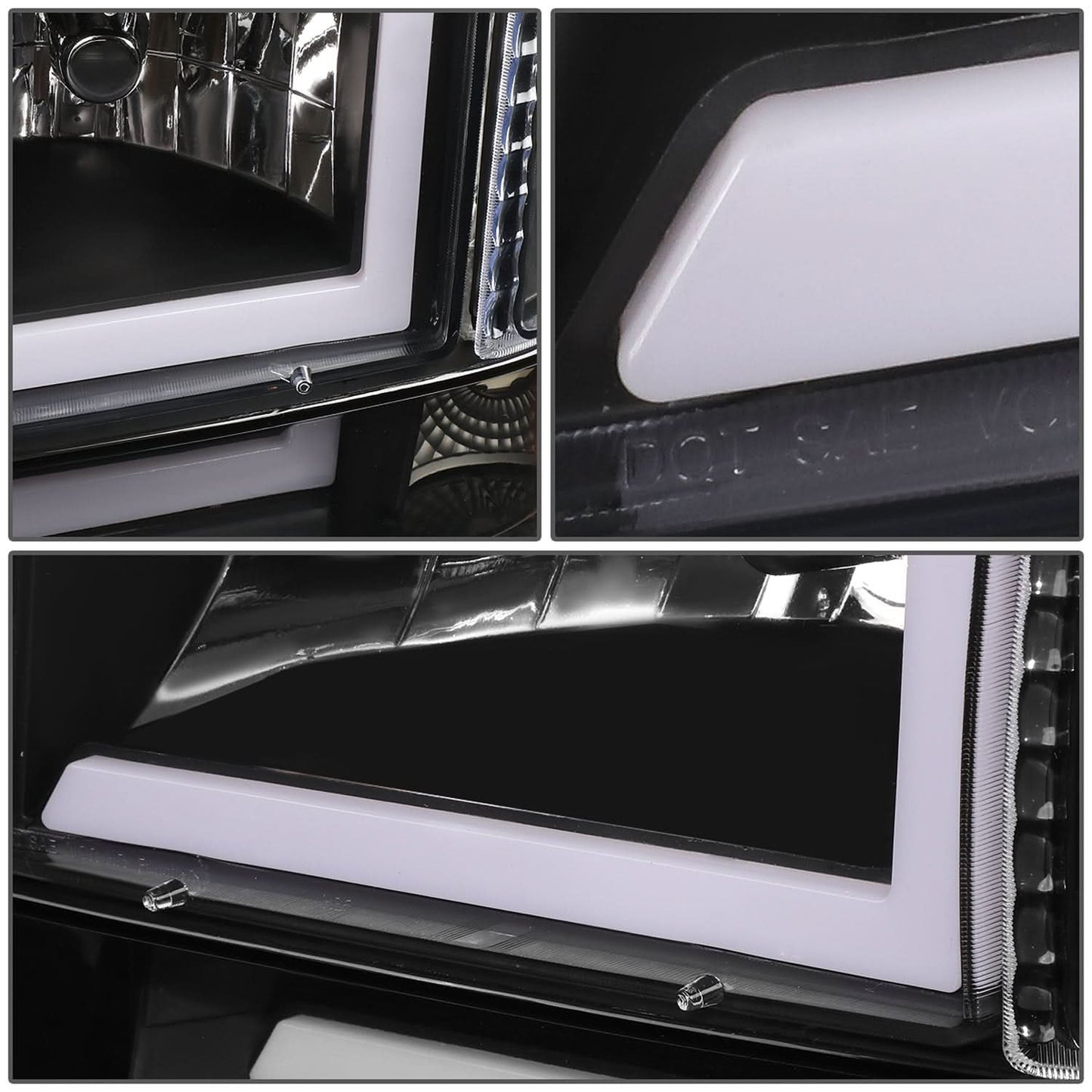 92-96 Ford F-150 F-250 F-350 Bronco Dual LED DRL Headlights Black