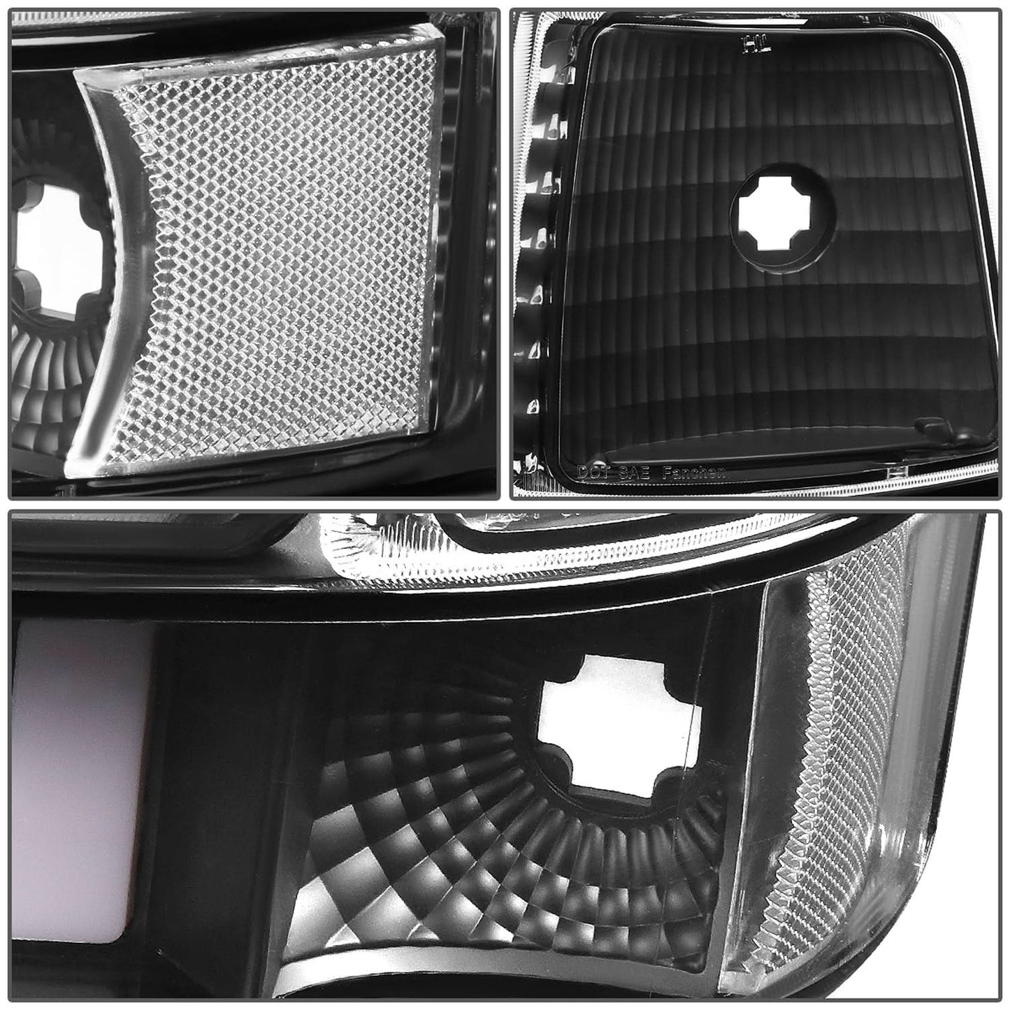 92-96 Ford F-150 F-250 F-350 Bronco Dual LED DRL Headlights Black
