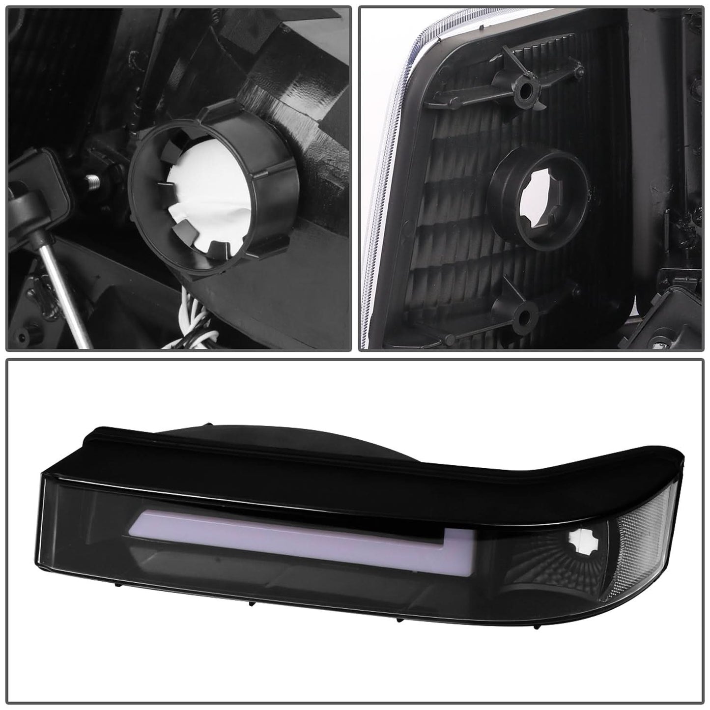 92-96 Ford F-150 F-250 F-350 Bronco Dual LED DRL Headlights Black