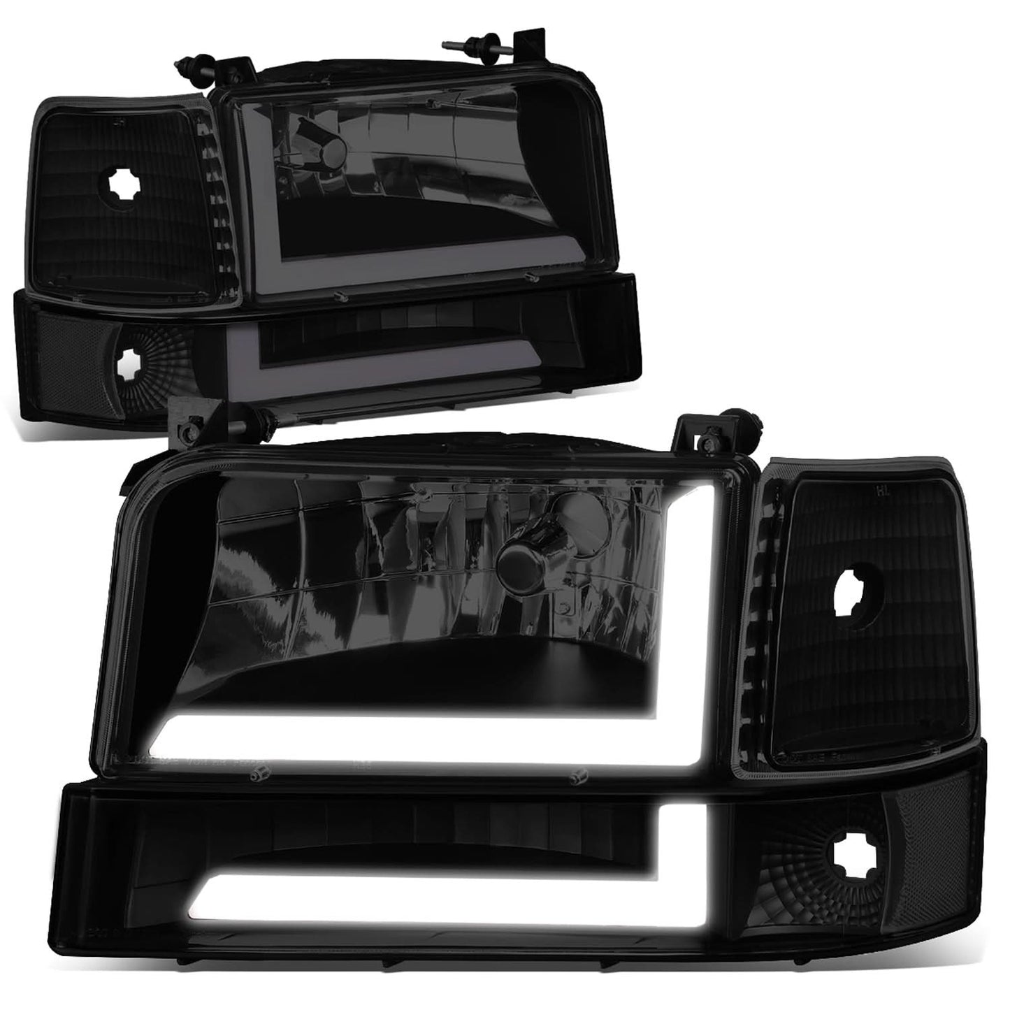 92-96 Ford F-150 F-250 F-350 Bronco Dual LED DRL Headlights Black