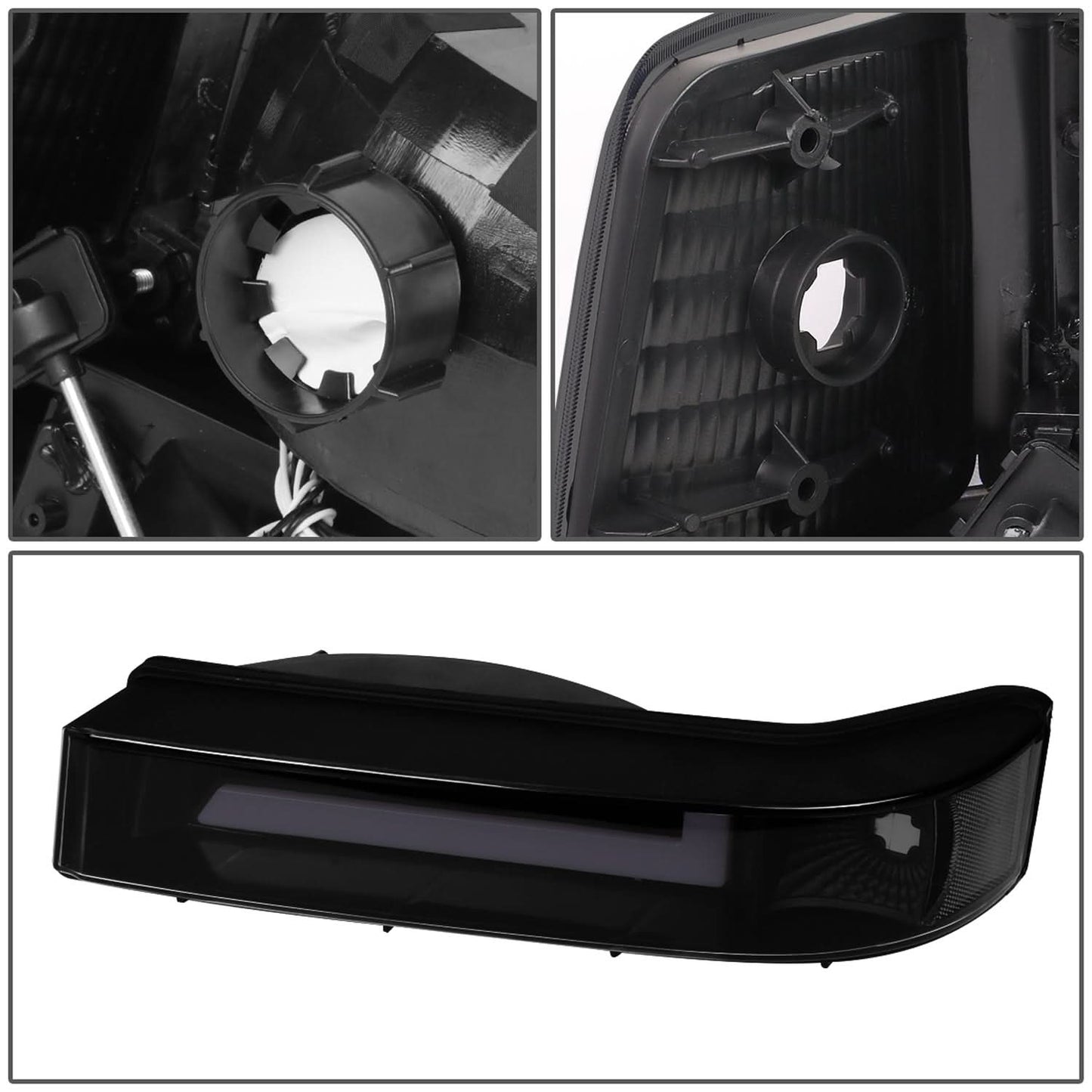 92-96 Ford F-150 F-250 F-350 Bronco Dual LED DRL Headlights Black