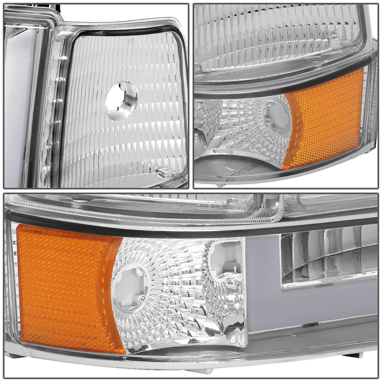92-96 Ford F-150 F-250 F-350 Bronco Dual LED DRL Headlights Chrome