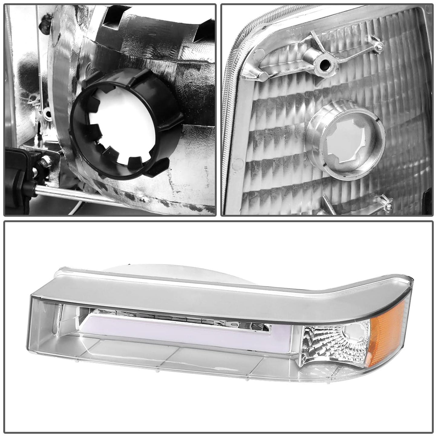 92-96 Ford F-150 F-250 F-350 Bronco Dual LED DRL Headlights Chrome