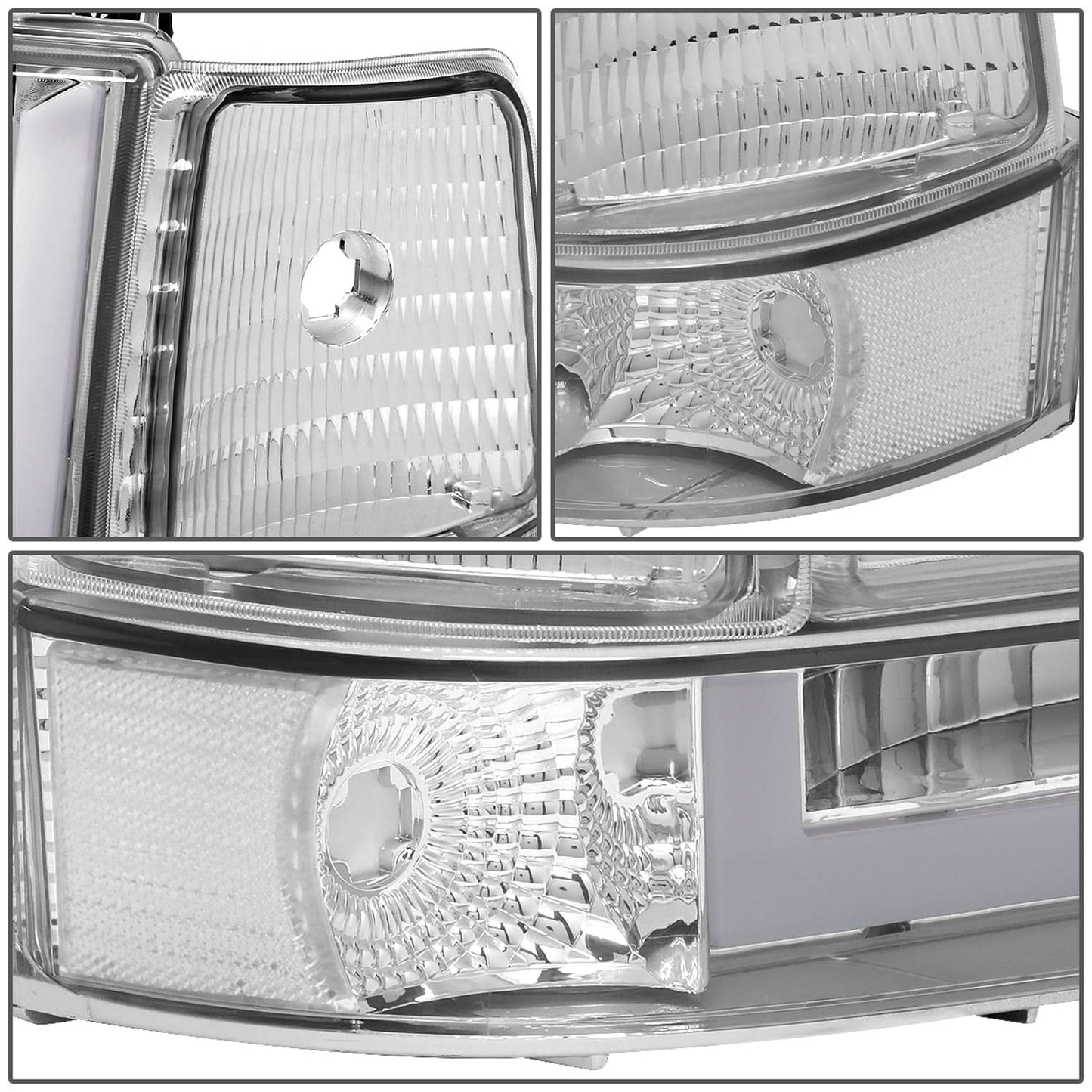92-96 Ford F-150 F-250 F-350 Bronco Dual LED DRL Headlights Chrome