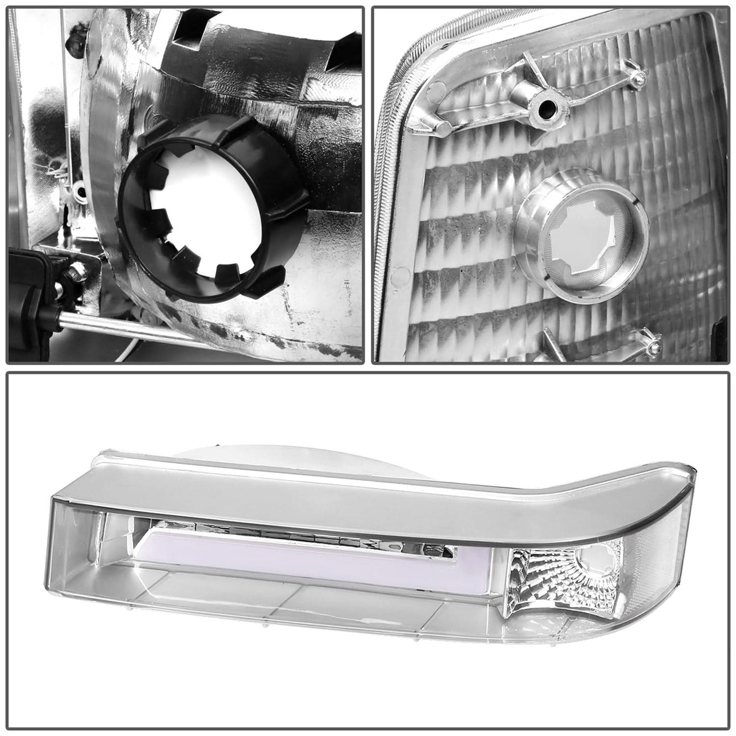 92-96 Ford F-150 F-250 F-350 Bronco Dual LED DRL Headlights Chrome