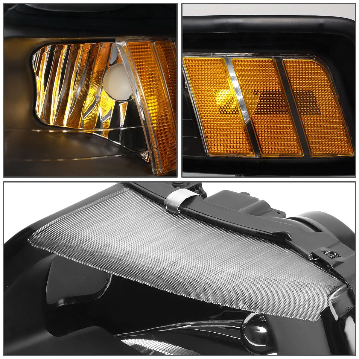 99-04 Ford Mustang LED DRL Headlights Black Housing Amber Corner