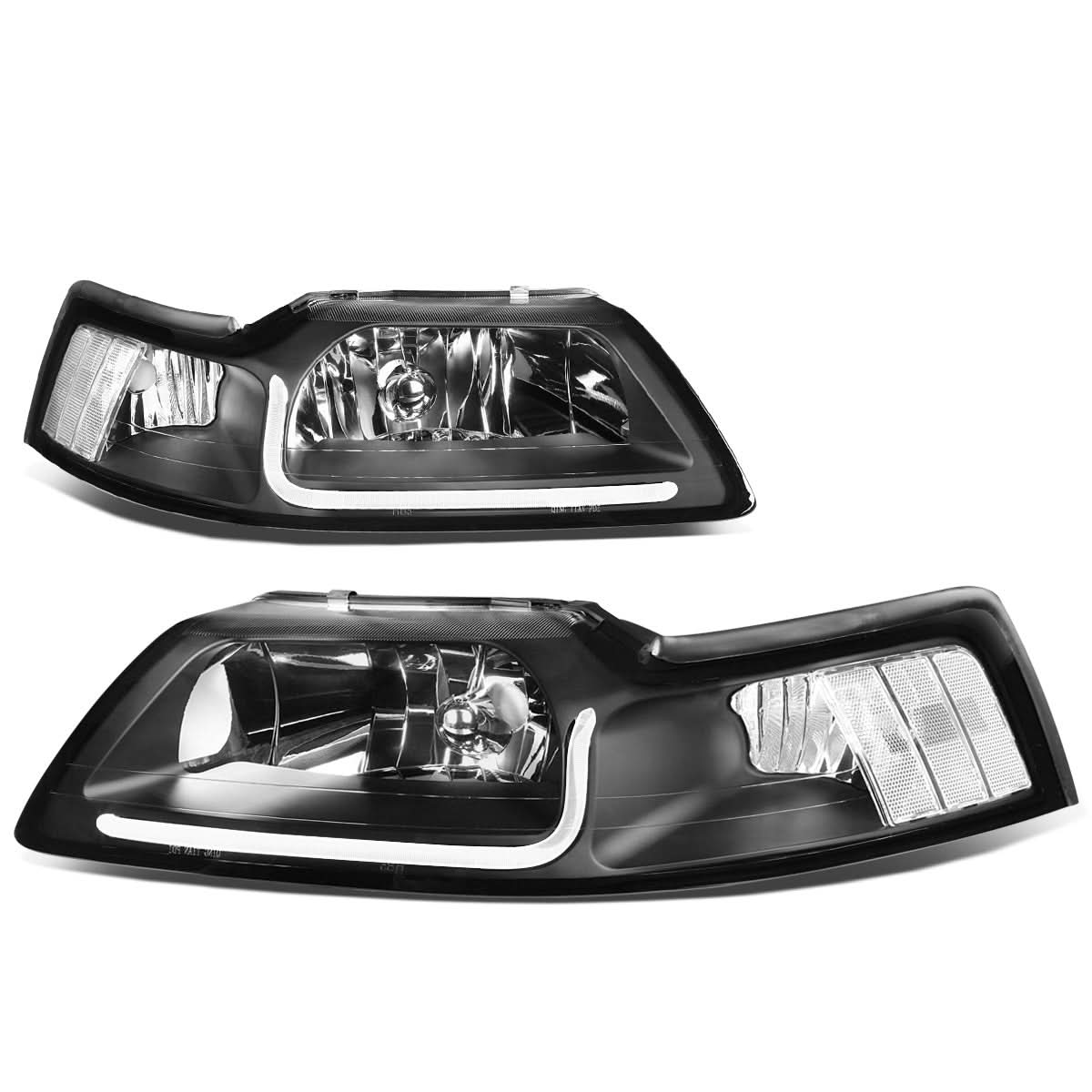 99-04 Ford Mustang LED DRL Headlights - Black Housing Clear Corner