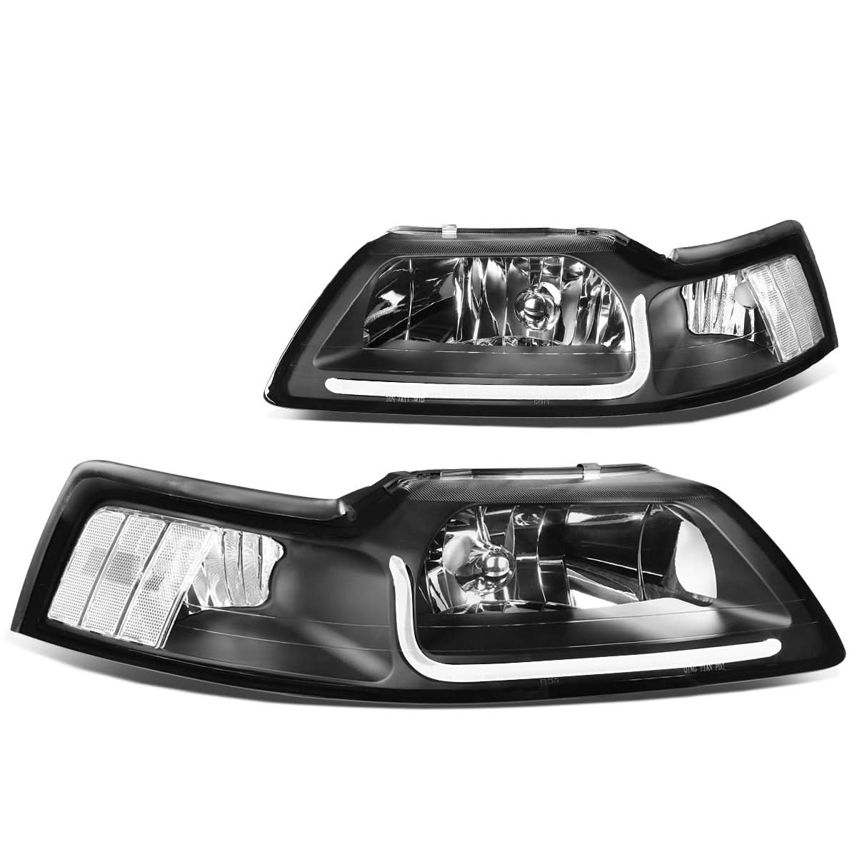 99-04 Ford Mustang LED DRL Headlights - Black Housing Clear Corner