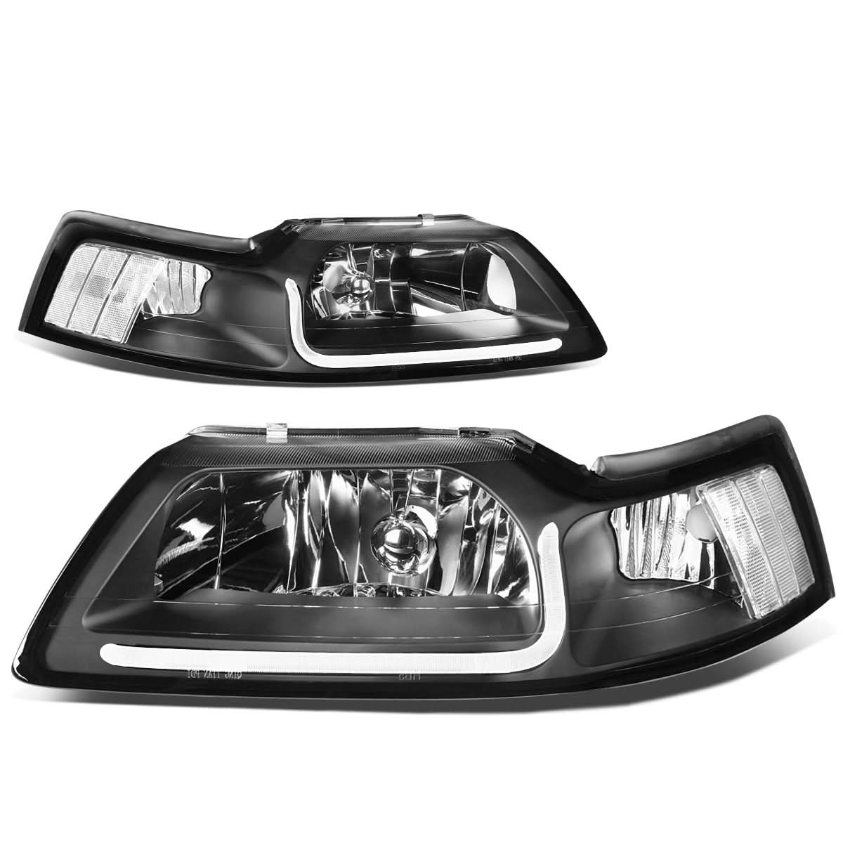 99-04 Ford Mustang LED DRL Headlights - Black Housing Clear Corner