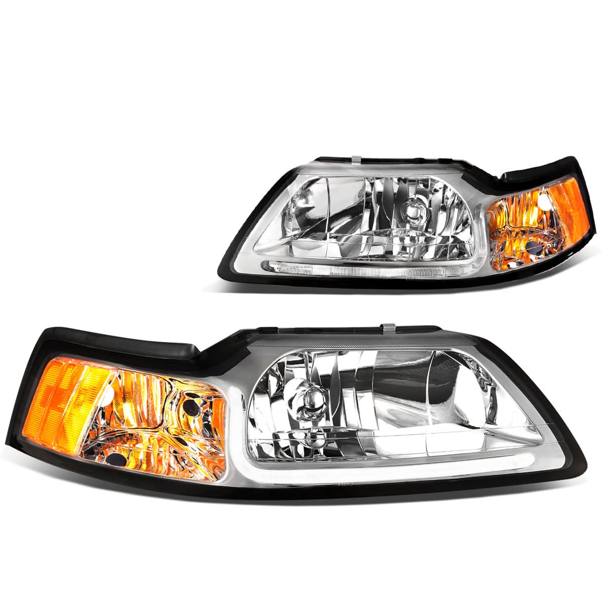 99-04 Ford Mustang LED DRL Headlights Chrome Housing