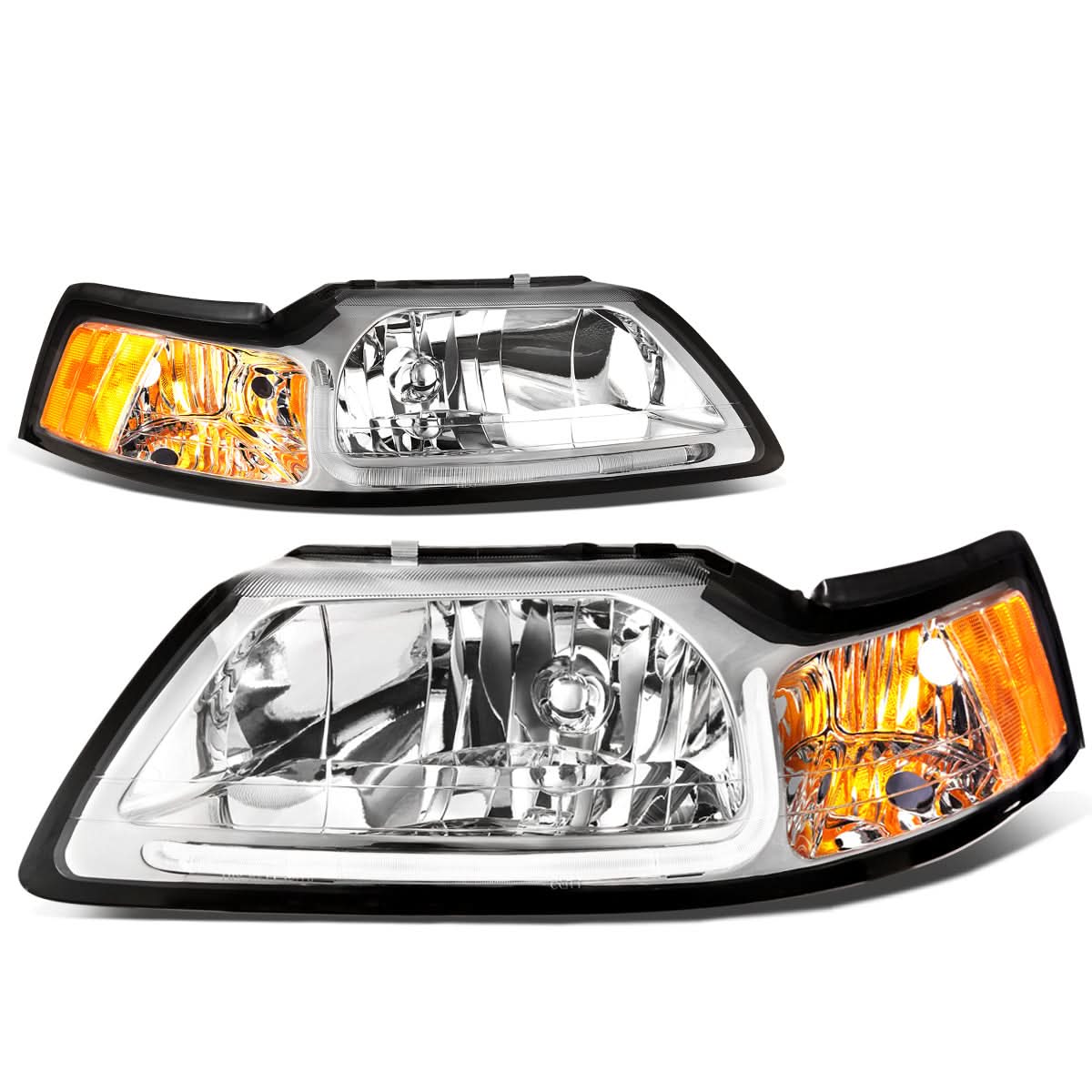 99-04 Ford Mustang LED DRL Headlights Chrome Housing