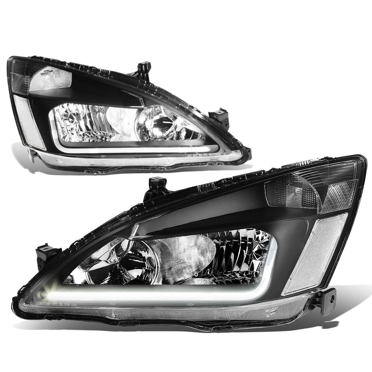 2003-2007 Honda Accord LED DRL Headlights - Black Housing Clear Corner