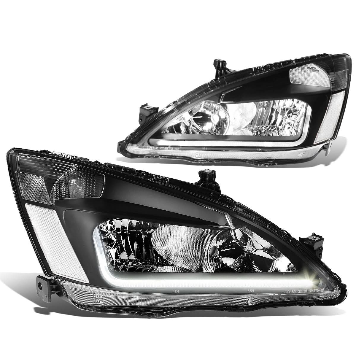 2003-2007 Honda Accord LED DRL Headlights - Black Housing Clear Corner