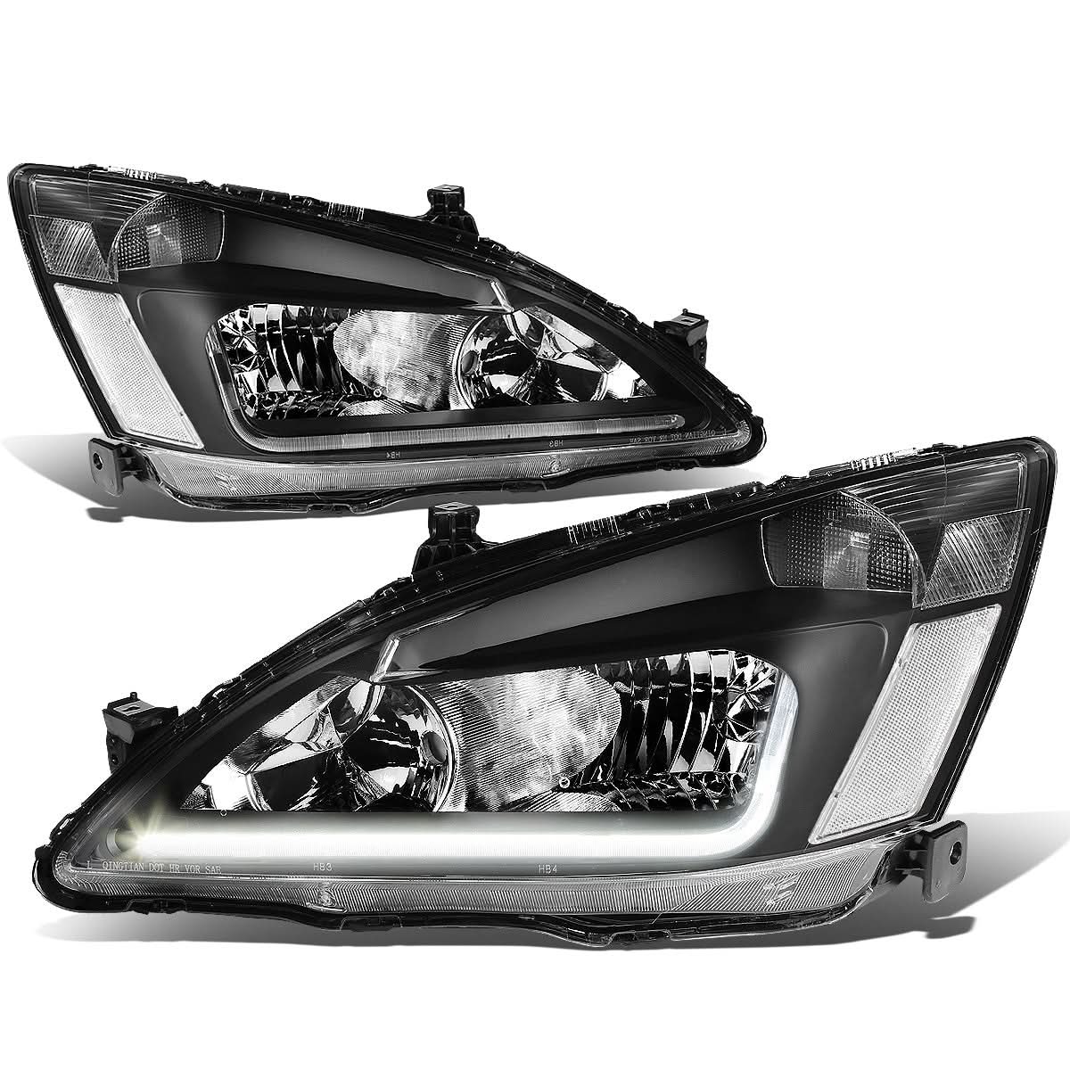 2003-2007 Honda Accord LED DRL Headlights - Black Housing Clear Corner