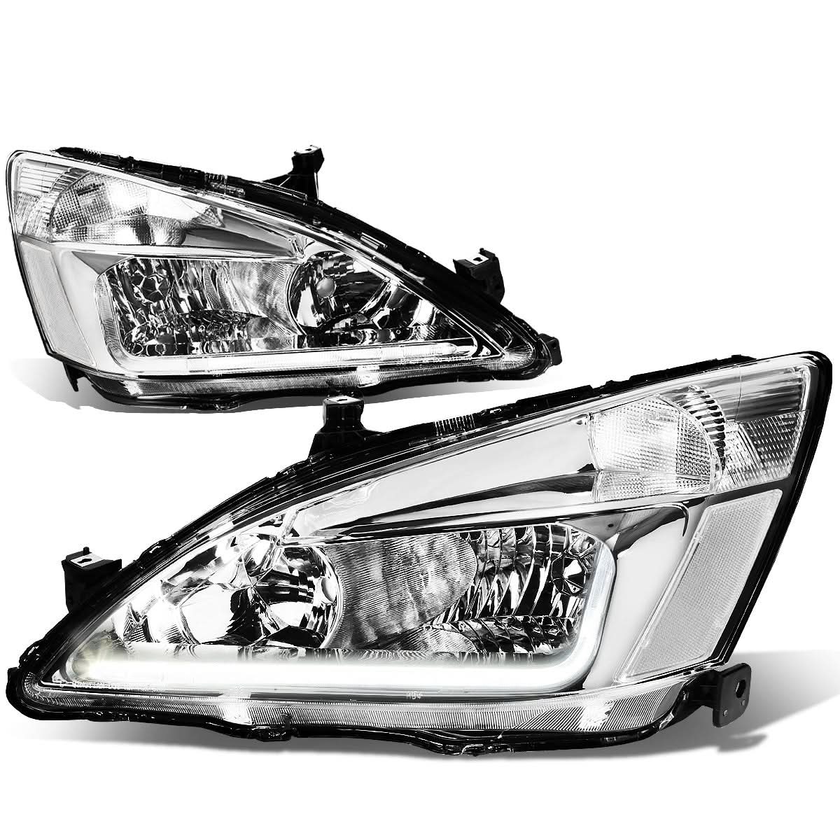 03-07 Honda Accord LED DRL Headlights Chrome Housing Clear Corner
