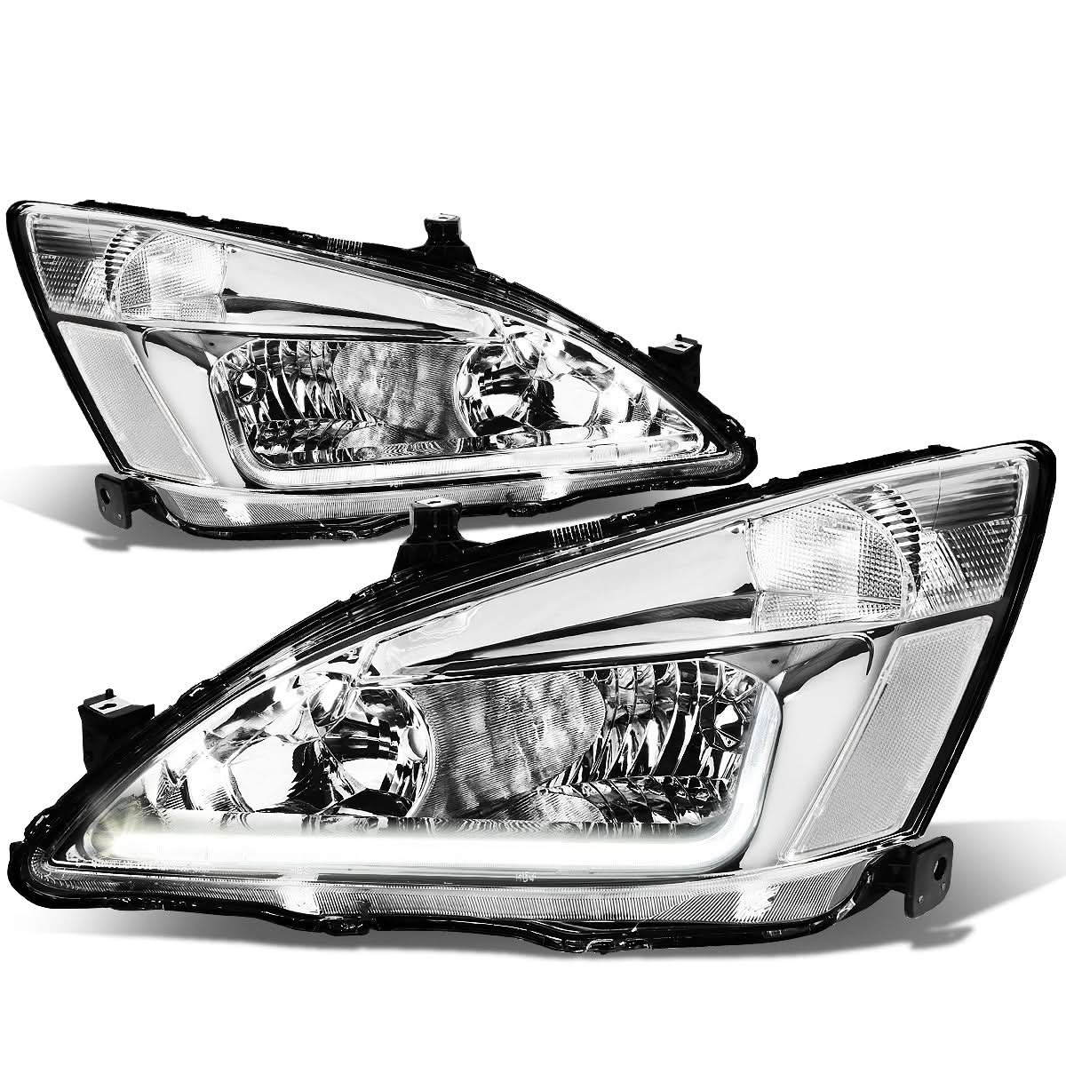 03-07 Honda Accord LED DRL Headlights Chrome Housing Clear Corner