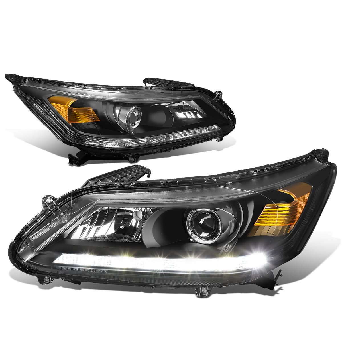 13-15 Honda Accord LED DRL Projector Headlights Black Housing