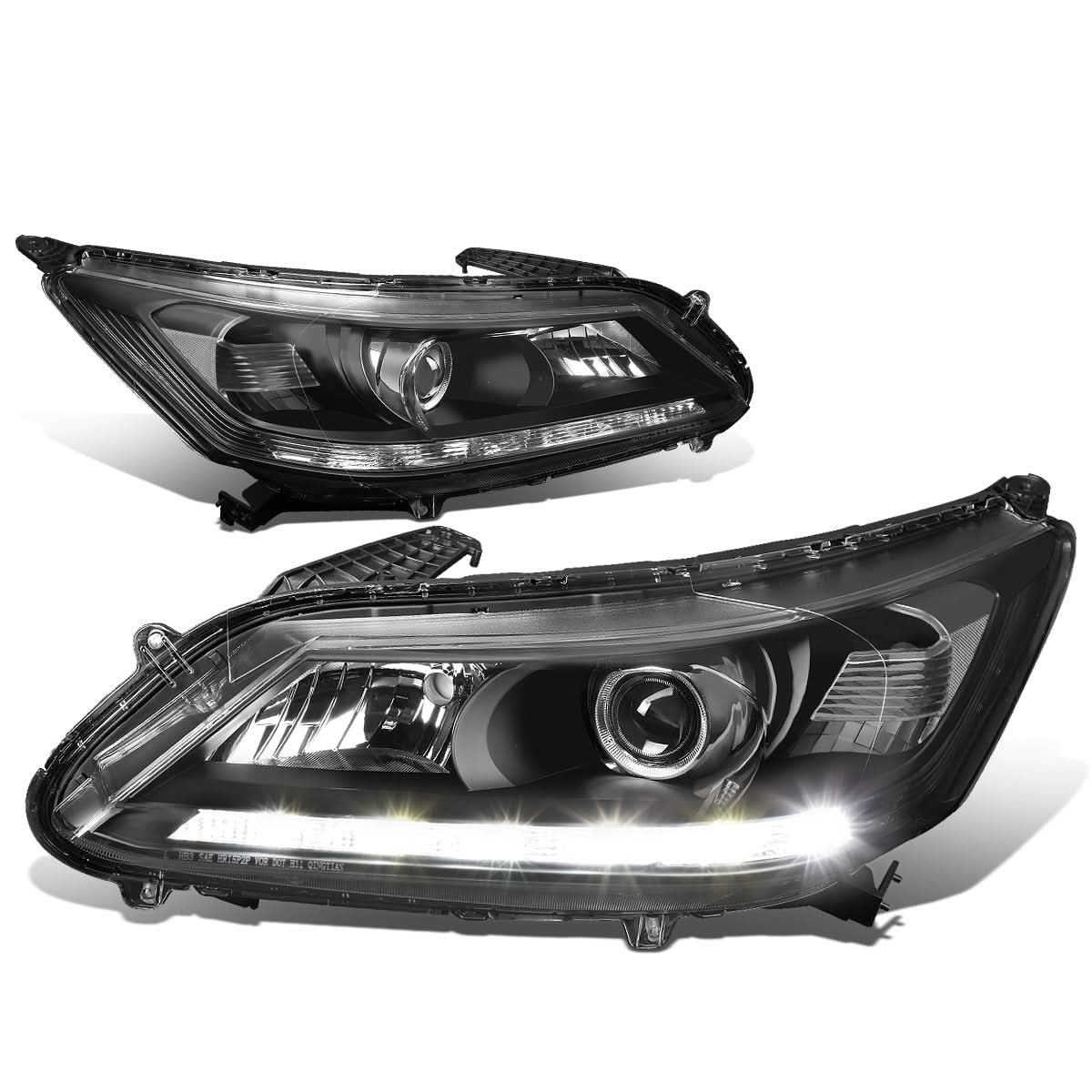 2013-2015 Honda Accord LED DRL Projector Headlights Black Housing