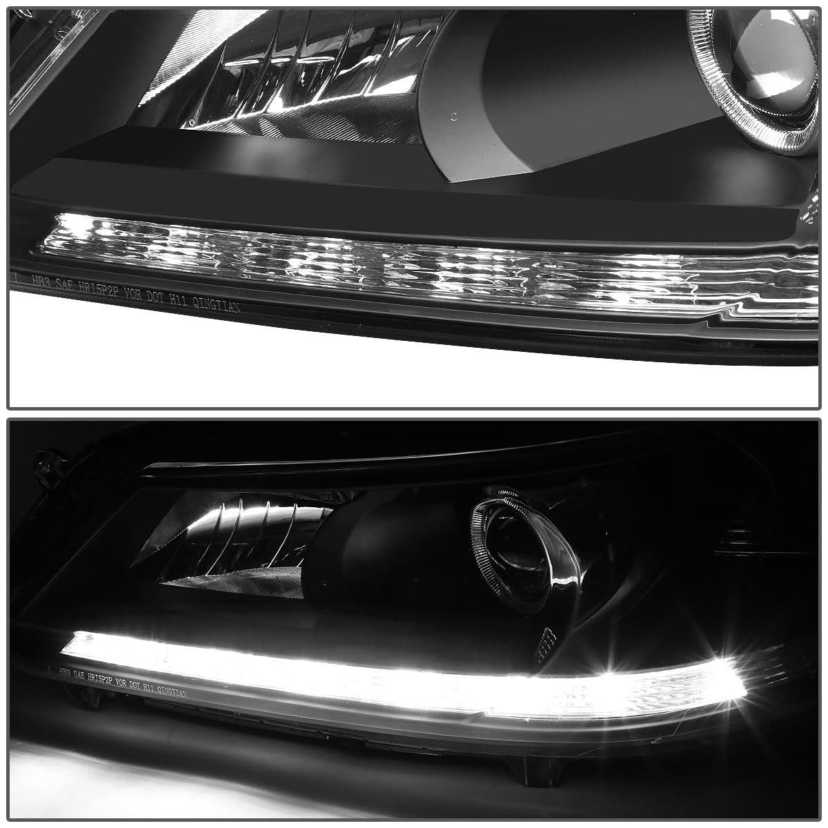 2013-2015 Honda Accord LED DRL Projector Headlights Black Housing
