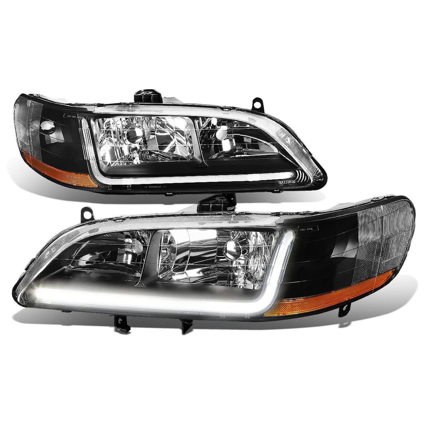 98-02 Honda Accord LED DRL Headlights - Black Housing / Amber Corner